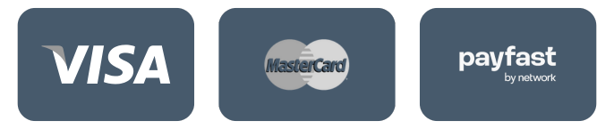 Accepted payment methods: Visa, Mastercard and Payfast